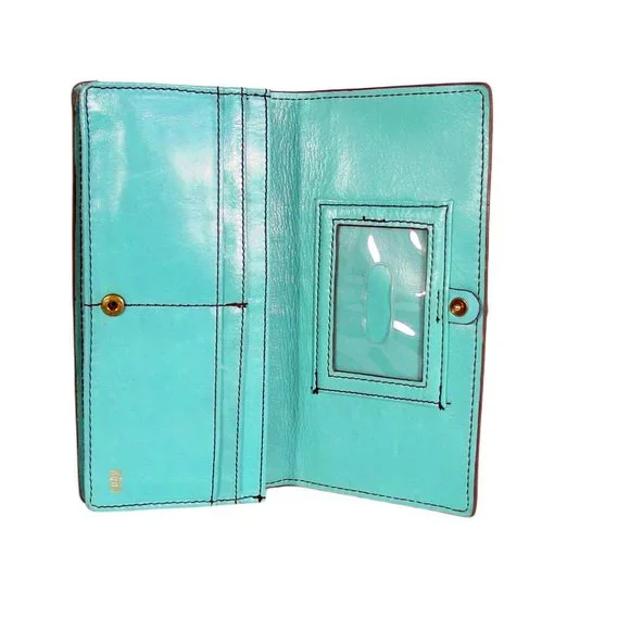 HOBO Alta $98 Aqua Leather Bi-Fold Clutch Organizer Wallet - Picture 6 of 10